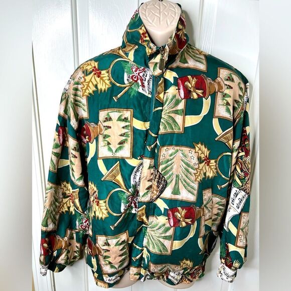 Vintage Fuda International Jacket Christmas Collectn Womens Medium Silk Full Zip - Picture 1 of 6
